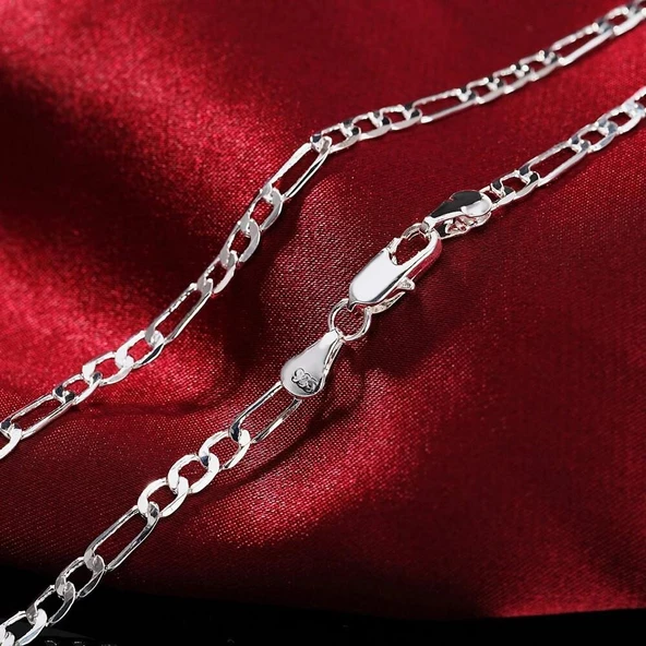 925 Ayar Erkek Kadın Unisex Figaro Gümüş Kaplama Zincir Kolye - 3