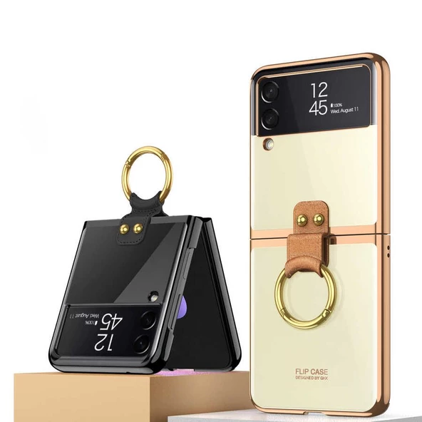 Gpack Samsung Galaxy Z Flip 3 Kılıf Şeffaf Kenar Renkli Ring - Resim 2