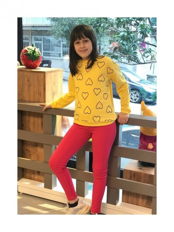 Sarı Renk Kalp Baskılı Sweatshirt