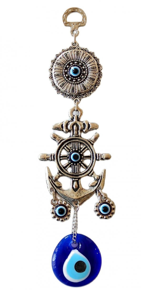 Çapalı Dümenli Nazar Boncuklu Gümüş Kaplama Mini Duvar Süsü