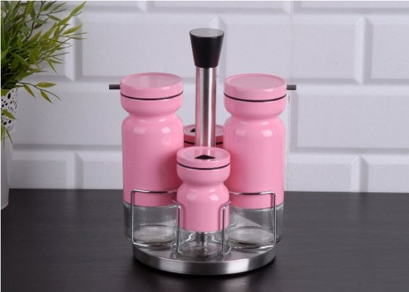 Seramikci Cam Yağlık Sirkelik Tuzluk Seti Pembe