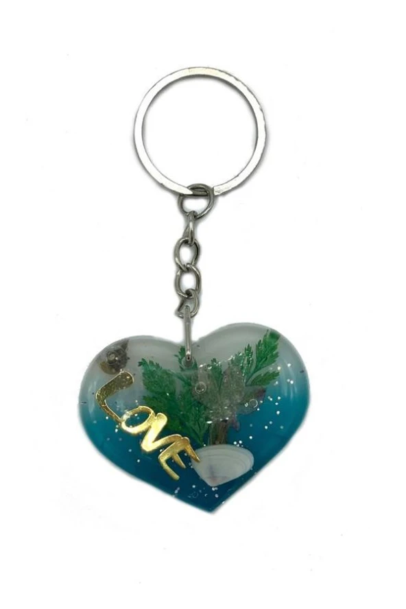 Kalp Şeffaf Reçine Anahtarlık Doğal Love - Resim 2