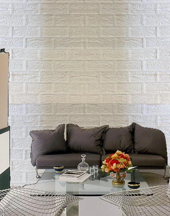 Renkli Duvarlar Kendinden Yapışkanlı Çizgili Krem Duvar Kağıdı Paneli 3D - Resim 4