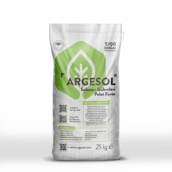 Argesol Tarım 100 Doğal Pelet Form Solucan Gübresi 25 Kg