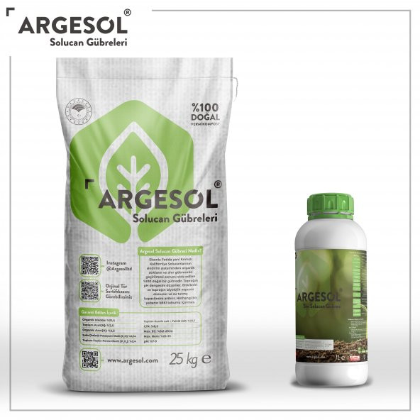 Argesol Tarım 25 Kg Solucan Gübresi &amp 1 L Sıvı Solucan Gübresi