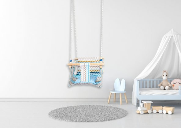 Ahşap Salıncak Bebek ve Çocuk Salıncağı Hamak Beşik Renkli Zikzak Model