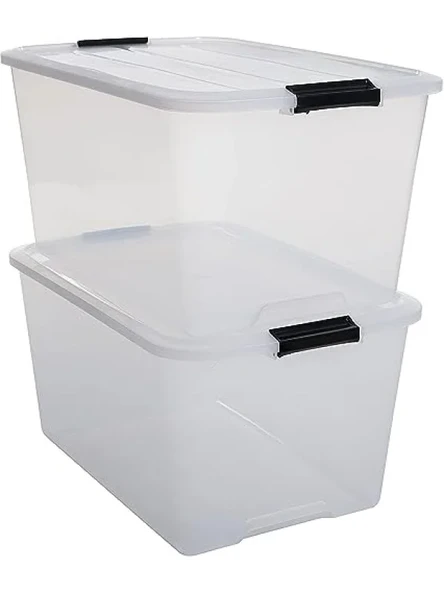 Kapaklı Şeffaf Saklama Kutuları - 2'li Set, 45L