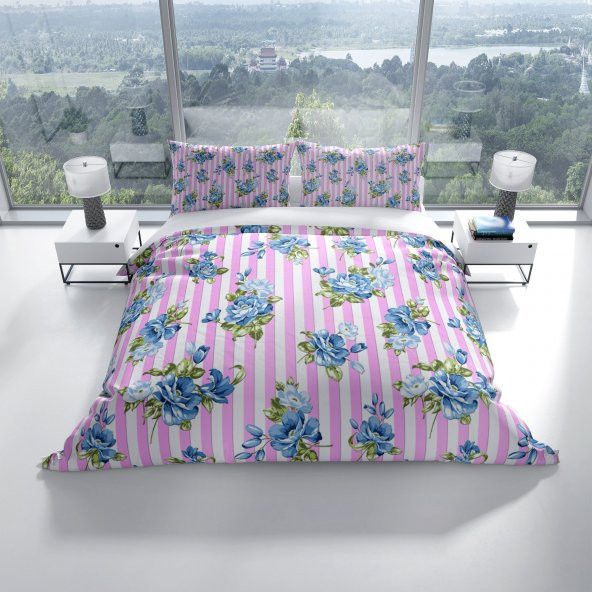 Cattleya BlueLine 3D Pamuk Saten Çift Kişilik Nevresim Takımı - 2