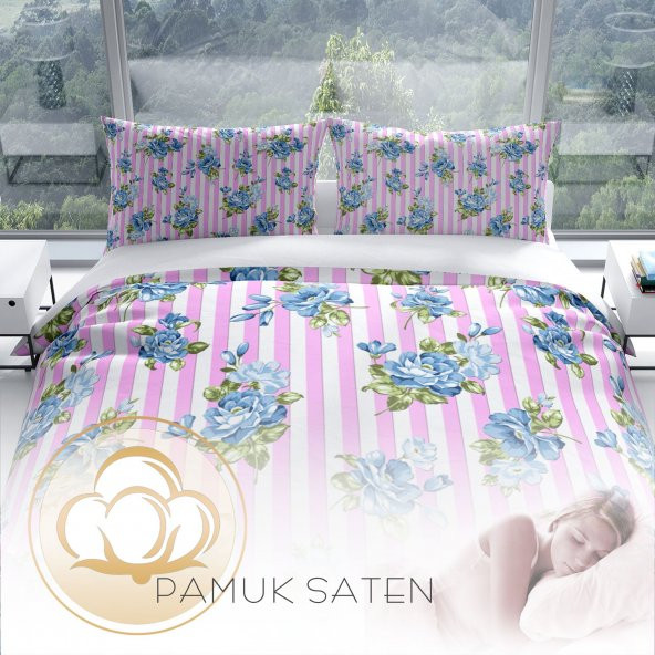 Cattleya BlueLine 3D Pamuk Saten Çift Kişilik Nevresim Takımı - 4
