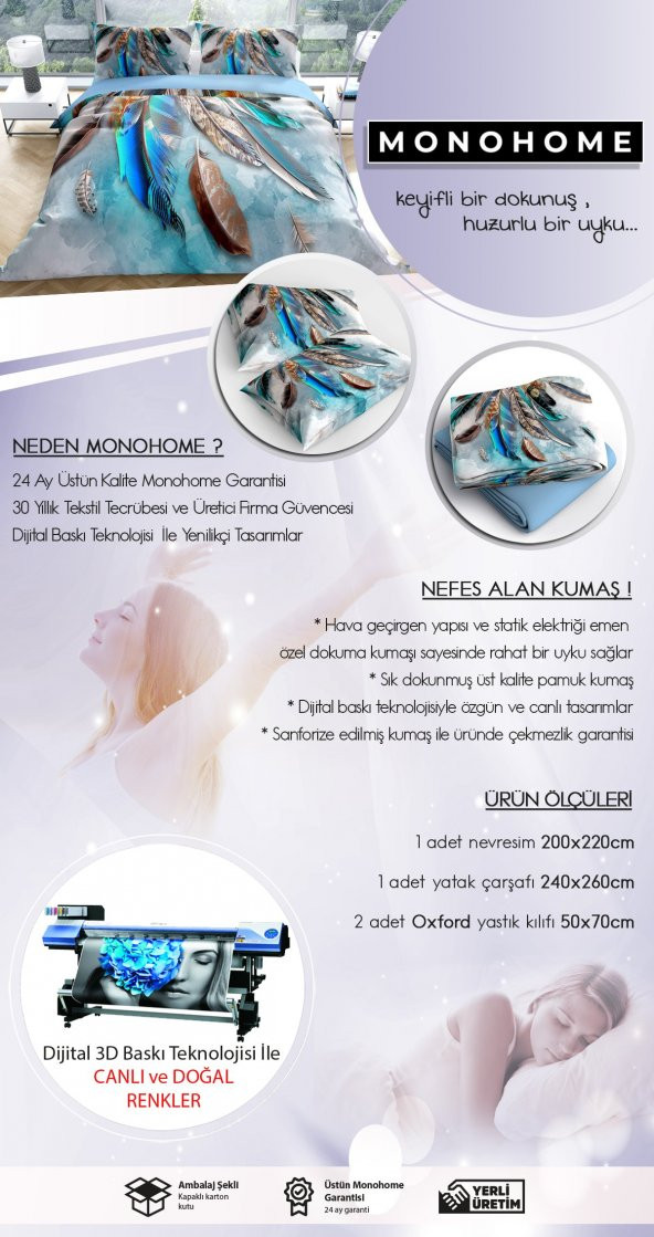 Cattleya BlueLine 3D Pamuk Saten Çift Kişilik Nevresim Takımı - 5