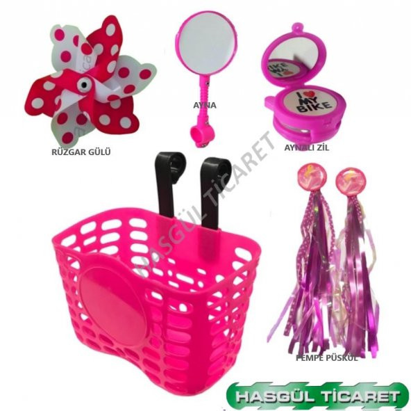 Hsgl Bisiklet Pembe Sepet Püskül Ayna Zil Rüzgar Gülü Set Aksesuar Cocuk Bisiklet - 2