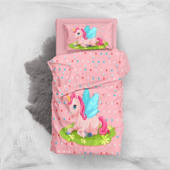 MonoHome Pink Unicorn 3D Pamuk Saten Bebek Nevresim Takımı