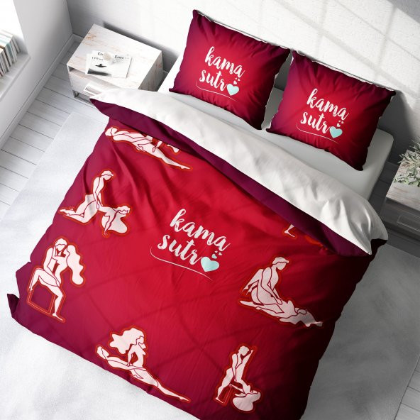MonoHome Kamasutra Günü Çift Kişilik Nevresim Takımı 3D Pamuk Saten Red - 1