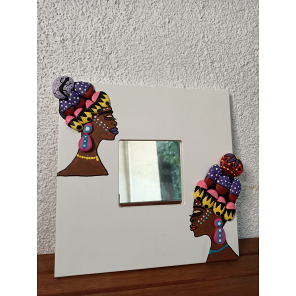 Afrikalı Kadın Temalı El Yapımı Dekoratif Ayna