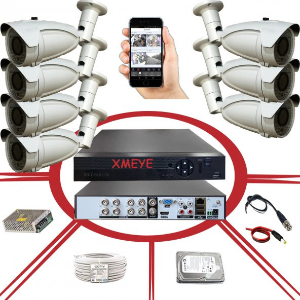 7 li 5 MP SONY Lens 1080P 72 IR Led Güvenlik Kamerası Seti_BS372