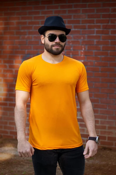 Sarı Hardal Basic Rahat İnce Petek Kumaş Spor Erkek Tshirt 22ETSHPORT - 6