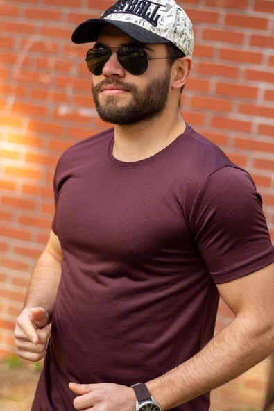 Bordo Basic Regular Rahat İnce Petek Kumaş Spor Erkek Tshirt 22ETSHPORT