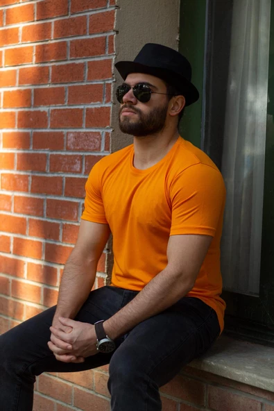 Sarı Hardal Basic Rahat İnce Petek Kumaş Spor Erkek Tshirt 22ETSHPORT - 7