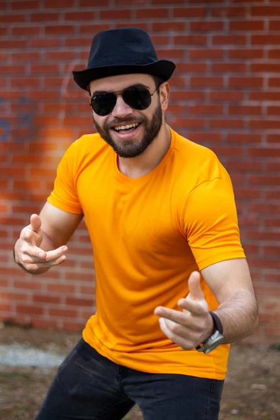 Sarı Hardal Basic Rahat İnce Petek Kumaş Spor Erkek Tshirt 22ETSHPORT - 3