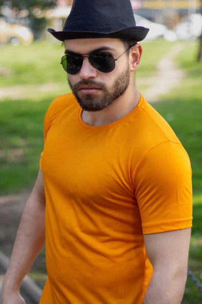 Sarı Hardal Basic Rahat İnce Petek Kumaş Spor Erkek Tshirt 22ETSHPORT - 5