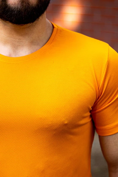 Sarı Hardal Basic Rahat İnce Petek Kumaş Spor Erkek Tshirt 22ETSHPORT - 4