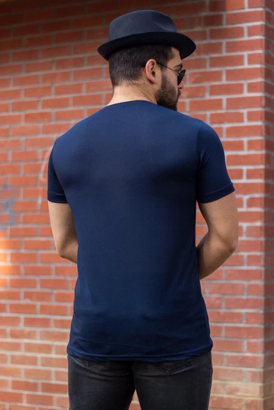 Lacivert Basic Rahat İnce Petek Kumaş Spor Erkek Tshirt 22ETSHPORT - 8