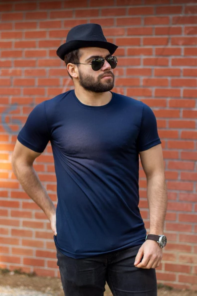 Lacivert Basic Rahat İnce Petek Kumaş Spor Erkek Tshirt 22ETSHPORT - 5