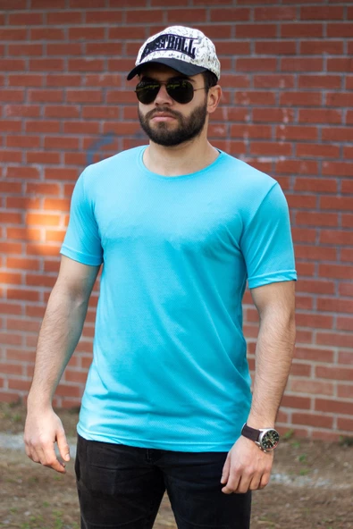 Turkuaz Basic Rahat İnce Petek Kumaş Spor Erkek Tshirt 22ETSHPORT - 4