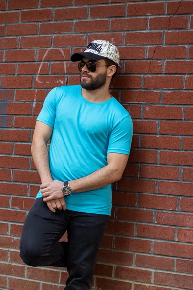Turkuaz Basic Rahat İnce Petek Kumaş Spor Erkek Tshirt 22ETSHPORT - 8