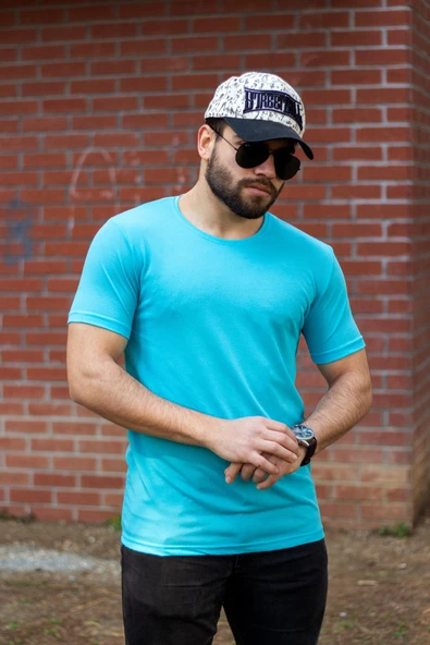 Turkuaz Basic Rahat İnce Petek Kumaş Spor Erkek Tshirt 22ETSHPORT - 5