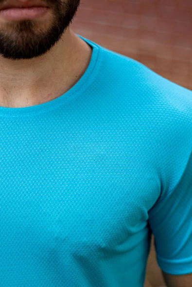 Turkuaz Basic Rahat İnce Petek Kumaş Spor Erkek Tshirt 22ETSHPORT - 3