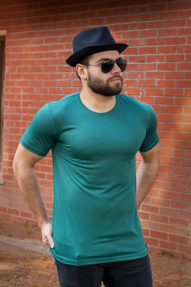 Yeşil Basic Rahat İnce Petek Kumaş Spor Erkek Tshirt 22ETSHPORT - 5