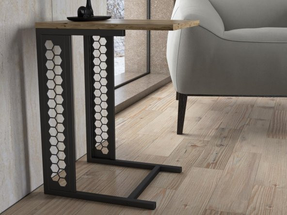 Woodn Love Rose Altıgen Desen Metal Sehpa - Atlantik Çam / Siyah - 4