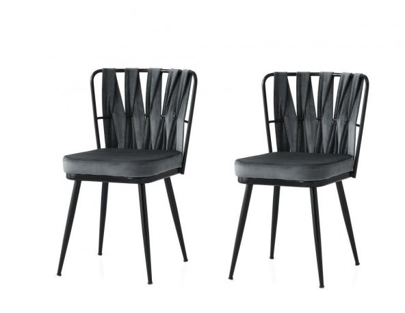 Cafe Bahçe Mutfak Sandalyesi Örgülü Siyah Ayak 2 li Set