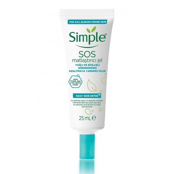 Simple Daily Skin Detox SOS Yağlı/Karma Ciltler İçin SOS Sivilce Jeli / Matlaştırıcı Jel 25 ml 8710447473832