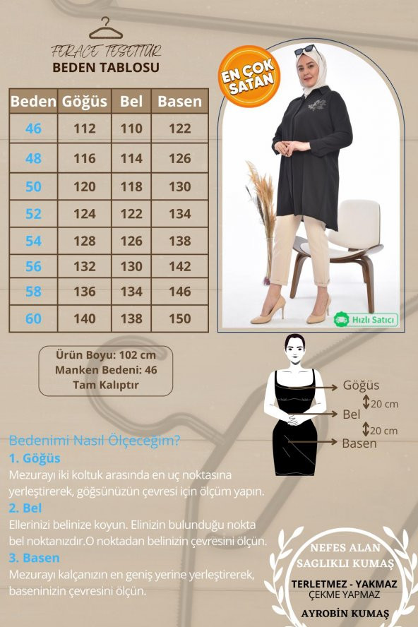 Kadın Büyük Beden Yaprak Baskılı Gömlek Tunik - 8