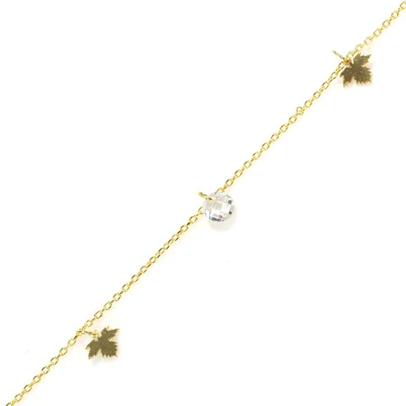 925 Ayar Gümüş Yuvarlak Zirkon Taşlı Çınar Yapraklı Halhal ürün görseli 1