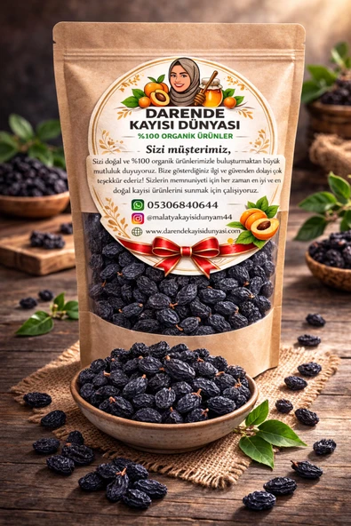Darende Kayısı Dünyası Özbek Çekirdeksiz Kara Üzüm (500 GR) – Jumbo Boy, Doğal, Katkısız