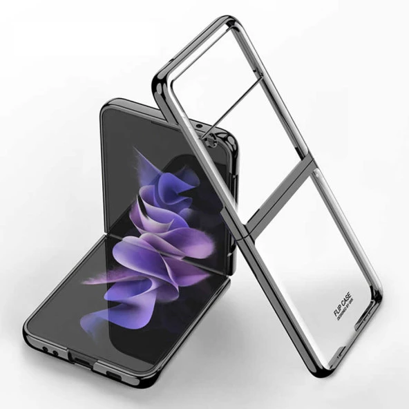 Samsung Galaxy Z Flip 3 Kılıf 180 Derece İnce Metal Görünüm Korumalı