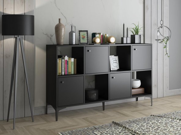 Woodn Love Satürn Premium 4 Kapaklı Metal Ayaklı Çok Amaçlı Dolap Konsol - Siyah / Siyah