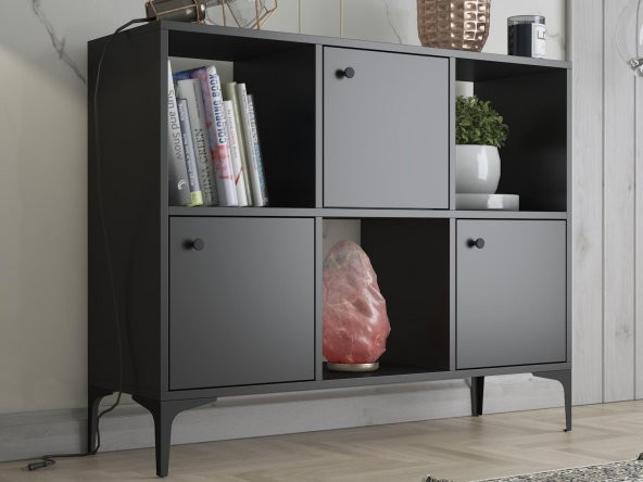 Woodn Love Orbit Premium 3 Kapaklı Metal Ayaklı Çok Amaçlı Dolap Konsol - Siyah / Siyah - 2