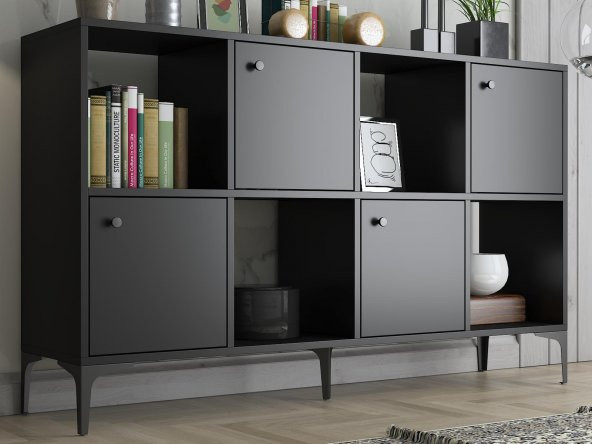 Woodn Love Satürn Premium 4 Kapaklı Metal Ayaklı Çok Amaçlı Dolap Konsol - Siyah / Siyah - 2
