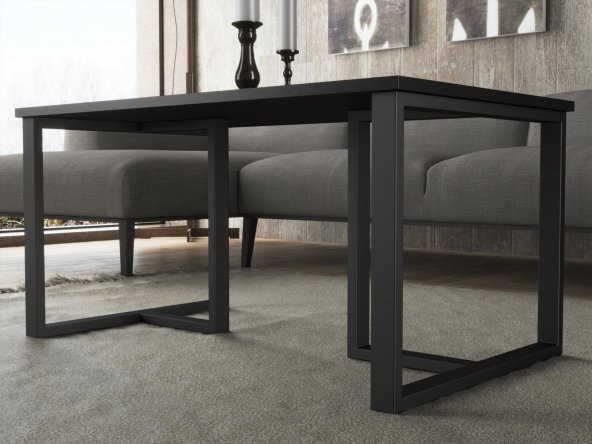 Woodn Love Ada Premium Metal Ayaklı Orta Sehpa - Siyah / Siyah - 2