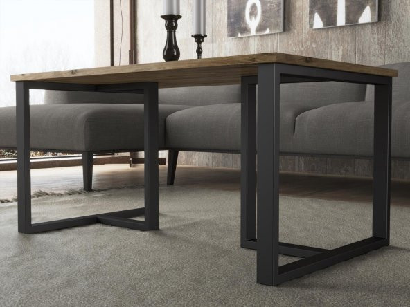Woodn Love Ada Metal Ayaklı Orta Sehpa - Atlantik Çam / Siyah - 2