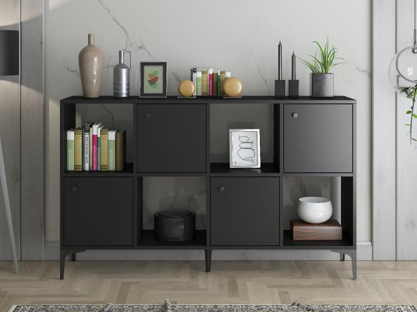 Woodn Love Satürn Premium 4 Kapaklı Metal Ayaklı Çok Amaçlı Dolap Konsol - Siyah / Siyah - 3