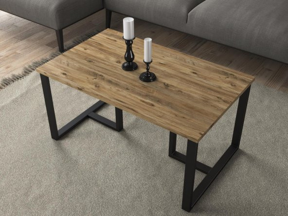 Woodn Love Ada Metal Ayaklı Orta Sehpa - Atlantik Çam / Siyah - 3
