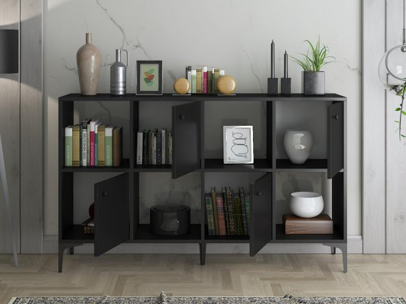 Woodn Love Satürn Premium 4 Kapaklı Metal Ayaklı Çok Amaçlı Dolap Konsol - Siyah / Siyah - 4