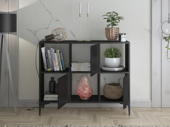 Woodn Love Orbit Premium 3 Kapaklı Metal Ayaklı Çok Amaçlı Dolap Konsol - Siyah / Siyah - 4