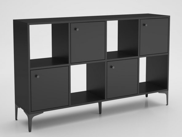 Woodn Love Satürn Premium 4 Kapaklı Metal Ayaklı Çok Amaçlı Dolap Konsol - Siyah / Siyah - 5