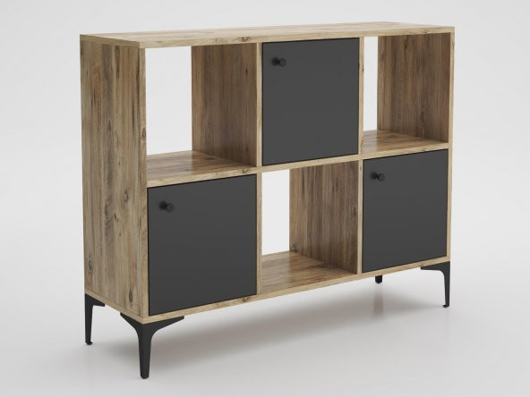 Woodn Love Orbit 3 Kapaklı Metal Ayaklı Çok Amaçlı Dolap Konsol - Atlantik Çam - Siyah / Siyah - 5